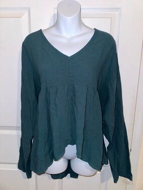 Pink Lily Teal V-Neck Long Sleeve Peplum Top